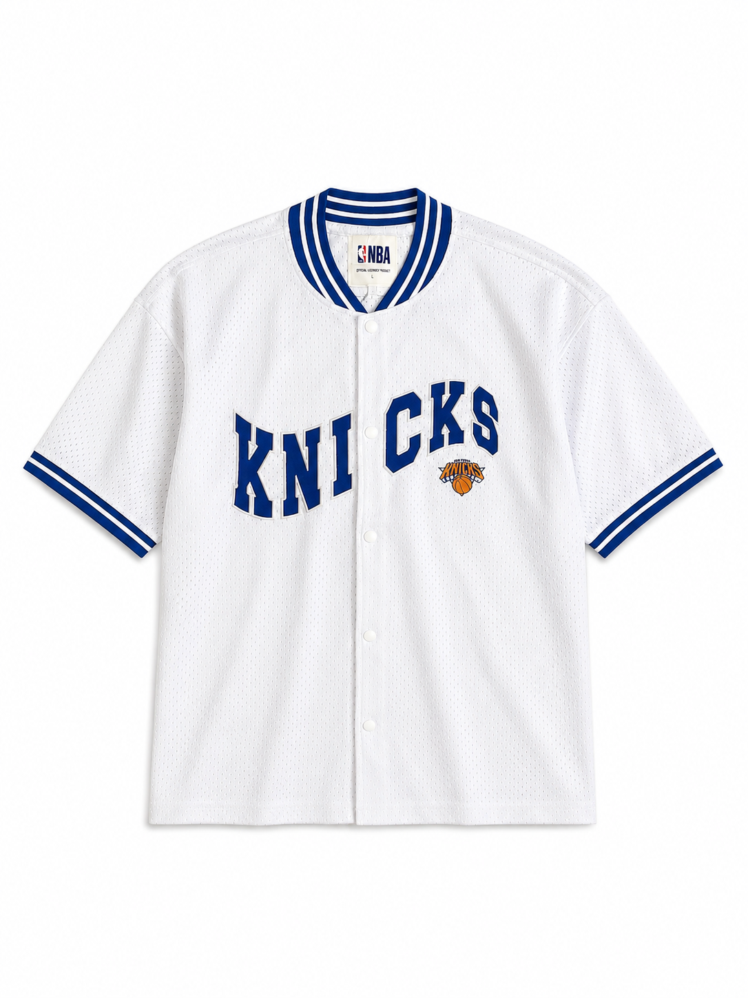 NB. A KNICKS MESH BUTTON-UP JERSEY
