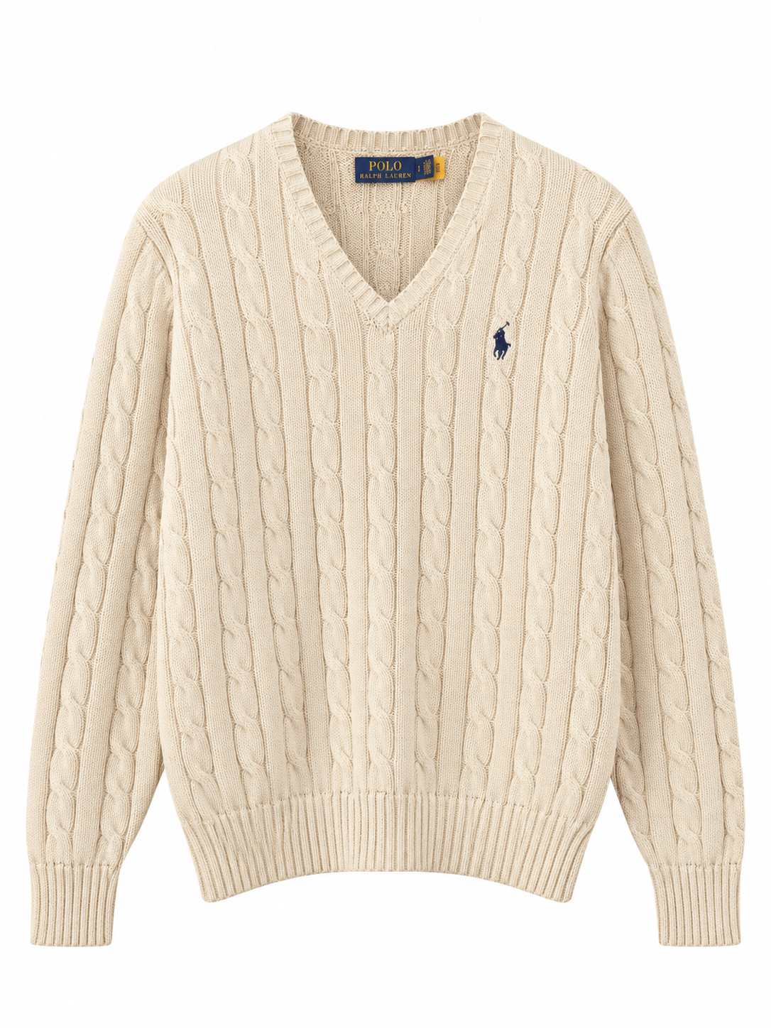 RAL CABLE-KNIT COTTON V-NECK SWEATER