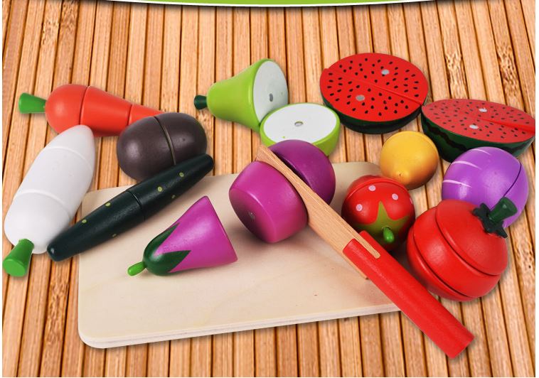 Bộ Cắt Ghép Hoa Quả Bằng Gỗ loại to - 32 chi tiết kết dính nam châm