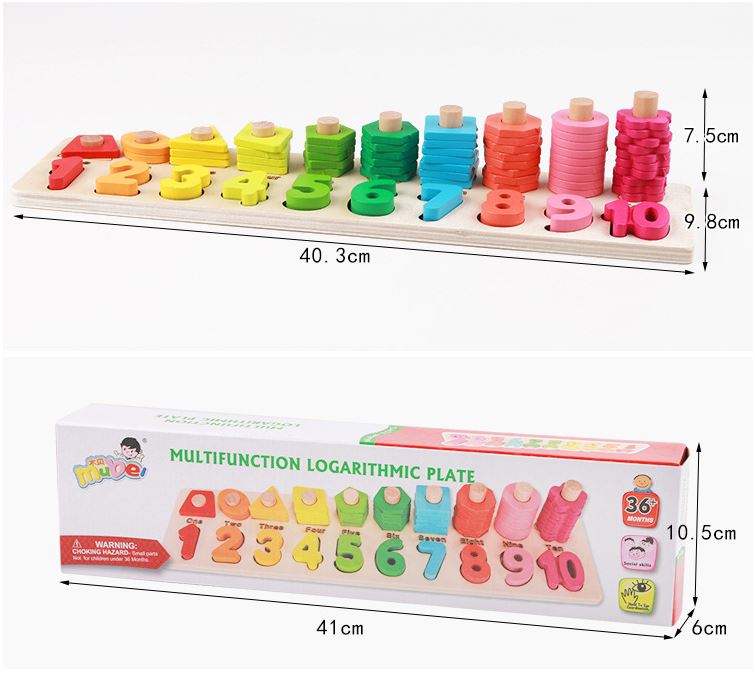 Đồ chơi giáo dục 2in1, Bộ học số đếm, hình khối bằng gỗ