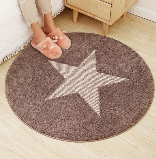 Thảm Lông chùi chân, thảm nhà tắm, thảm cửa ra vào - Hình Tròn Họa Tiết Sao - Nền Xám