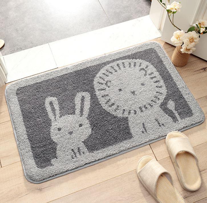 Thảm Lông chùi chân, thảm nhà tắm, thảm cửa ra vào - Lion & Rabit Nền Xám