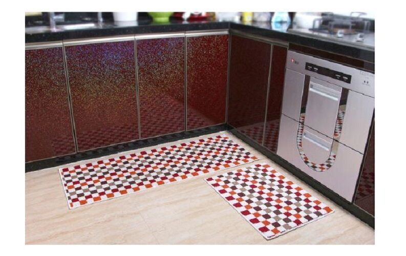 Thảm chùi chân, thảm nhà bếp cao cấp - Hoạ tiết Caro Đỏ