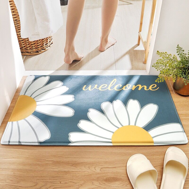 Thảm Lông chùi chân lớn 50x80cm, thảm nhà tắm, thảm cửa ra vào Cao Cấp - WELCOME NỀN XANH