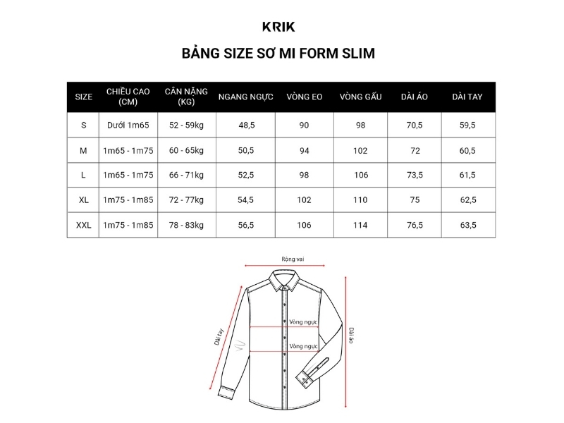 Bảng size quần áo nam chính xác theo cân nặng và chiều cao