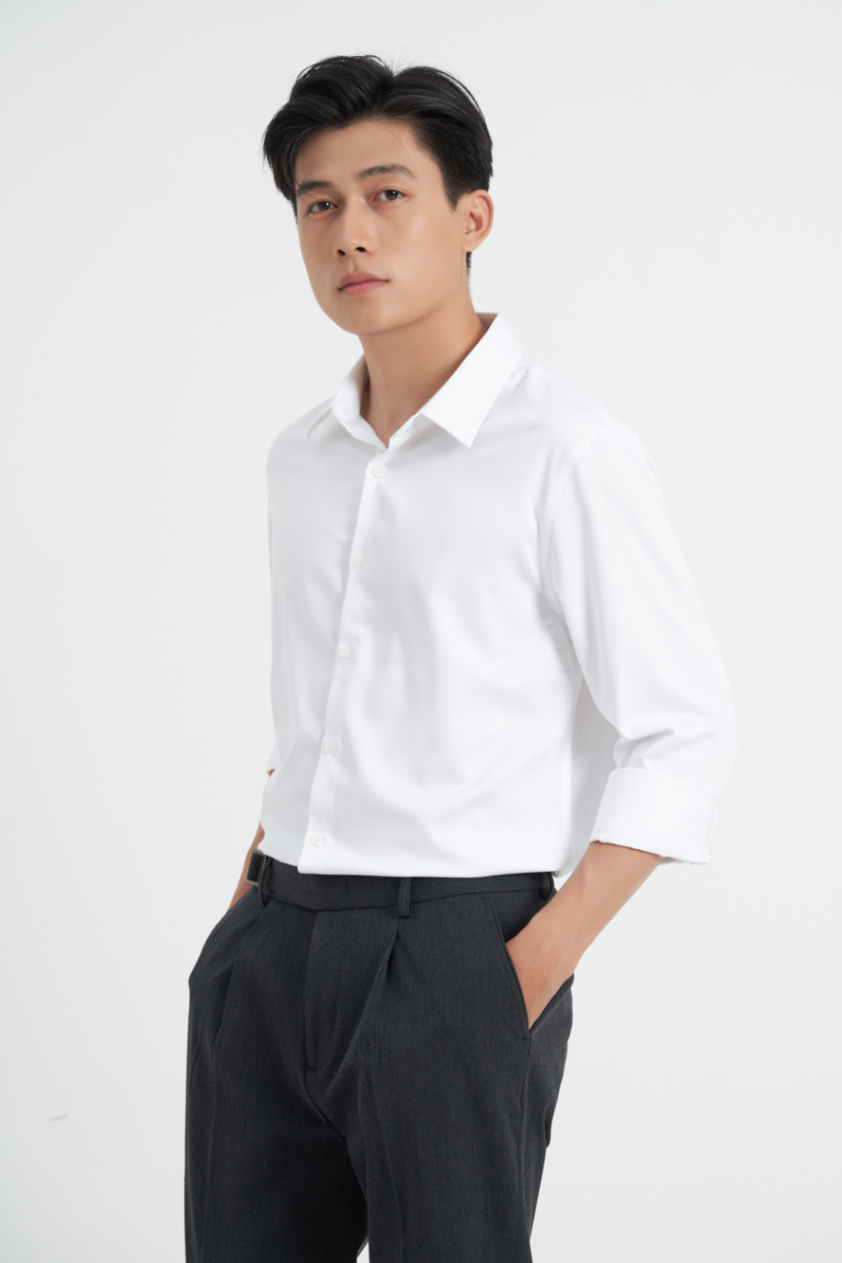 Áo Sơ Mi Cổ Đức Dài Tay Slim 3093 - Trắng - 2XL