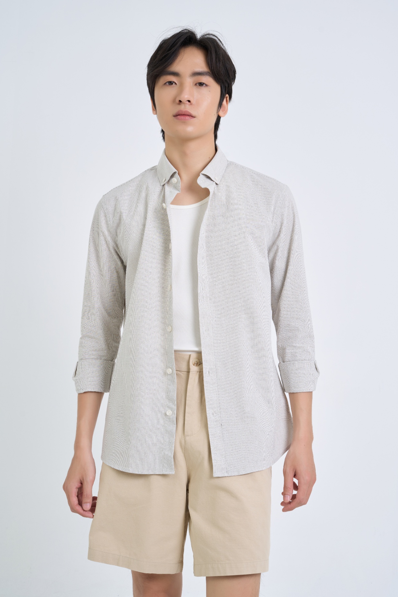 Áo Sơ Mi Cổ Đức Dài Tay Slim 3112 - Be - 2XL