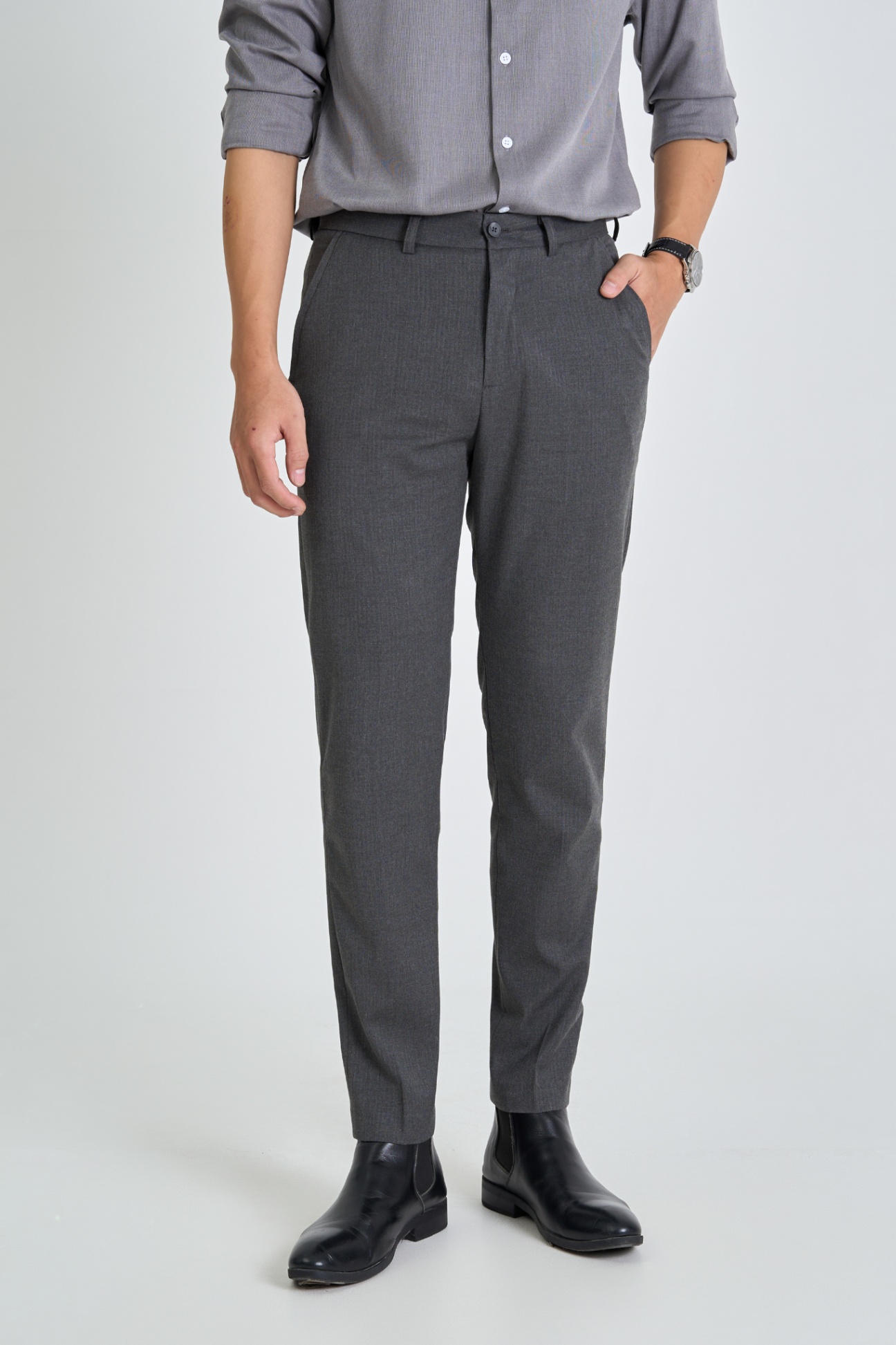 Quần Âu Slim Polyester 7078 - Ghi - 34