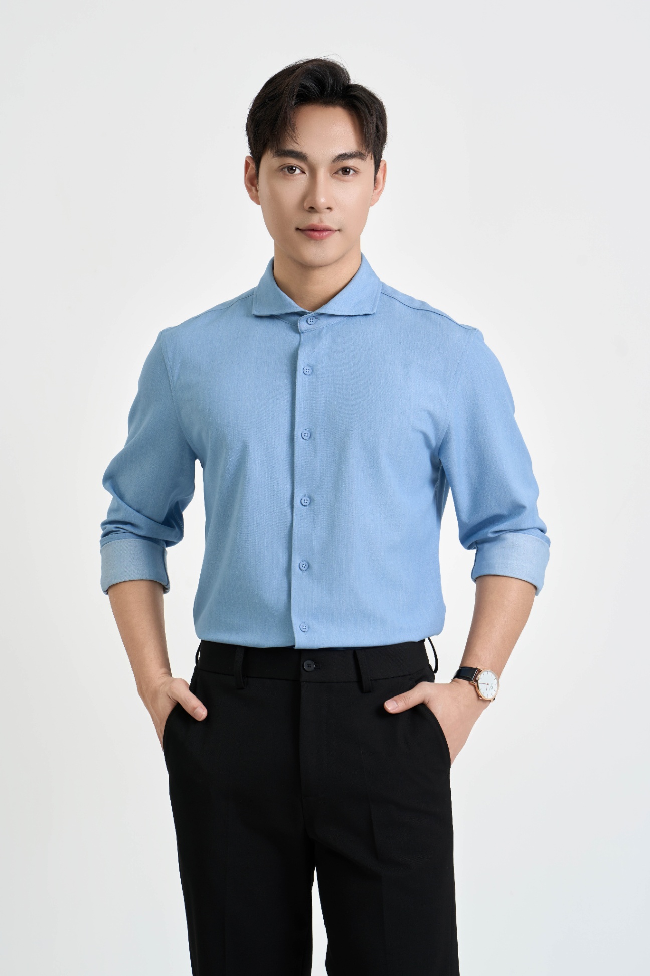 Áo Sơ Mi Dài Tay Slim 3233 - Xanh - 2XL