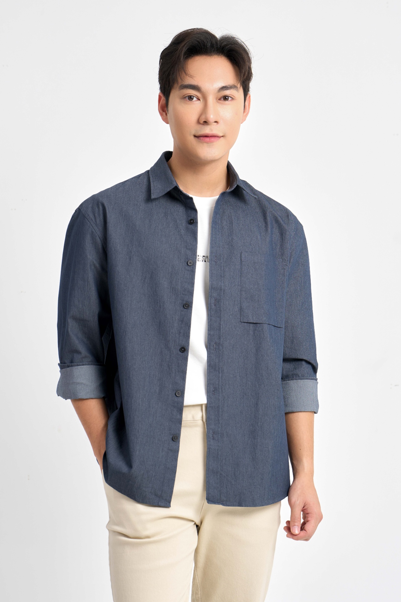 Áo Sơ Mi Cổ Đức Dài Tay Classic 3192 - Xanh - 2XL