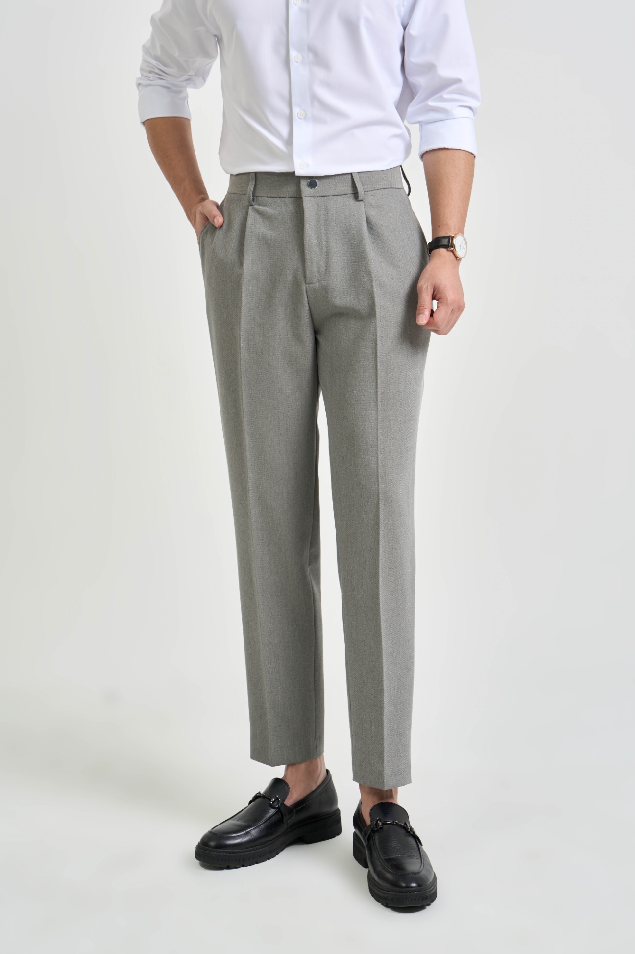 Quần Âu Baggy Polyester 7125 - Ghi Nhạt - 34