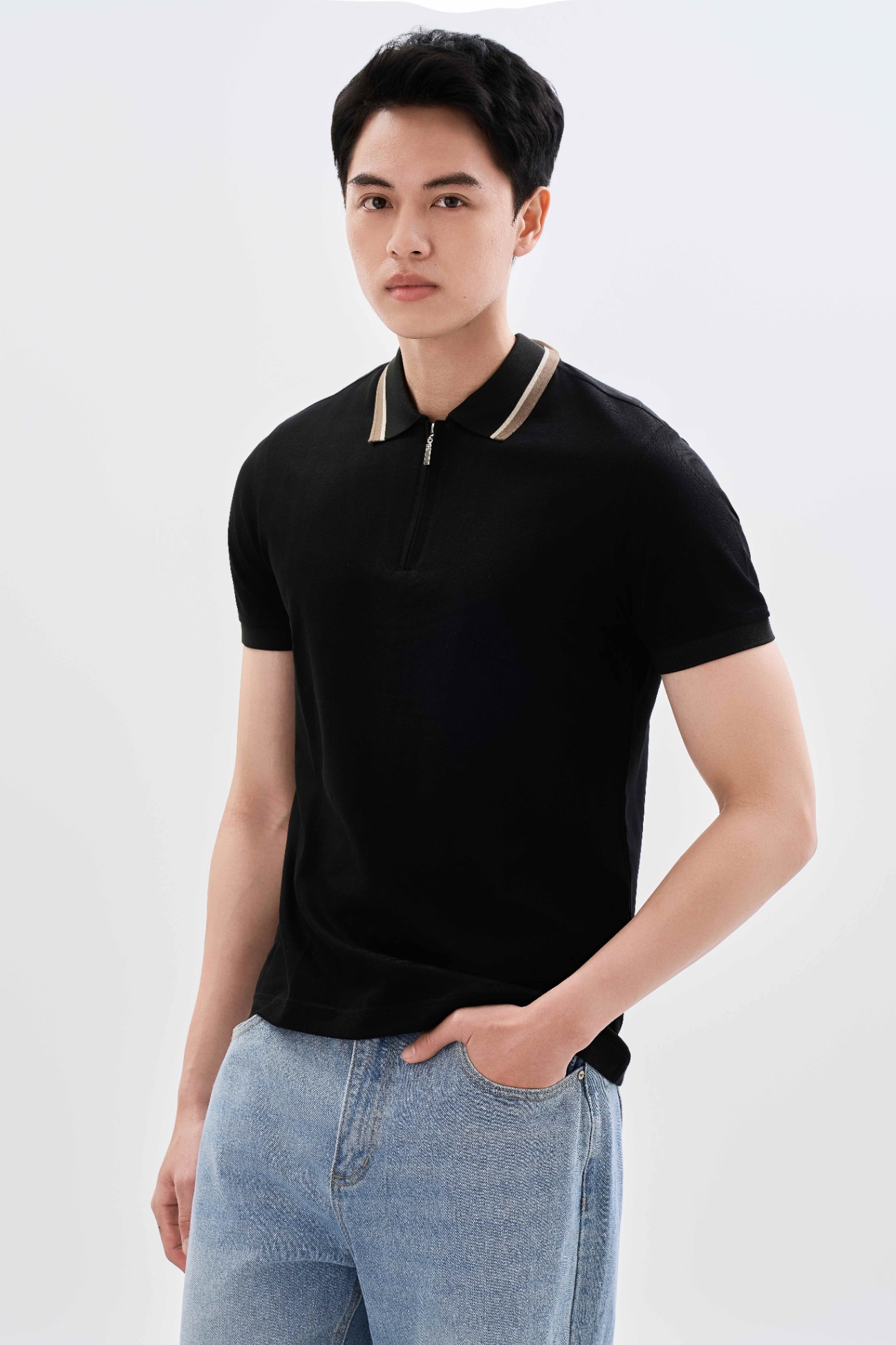 Áo Polo Cổ Đức Fitted 2178 - Đen - 2XL