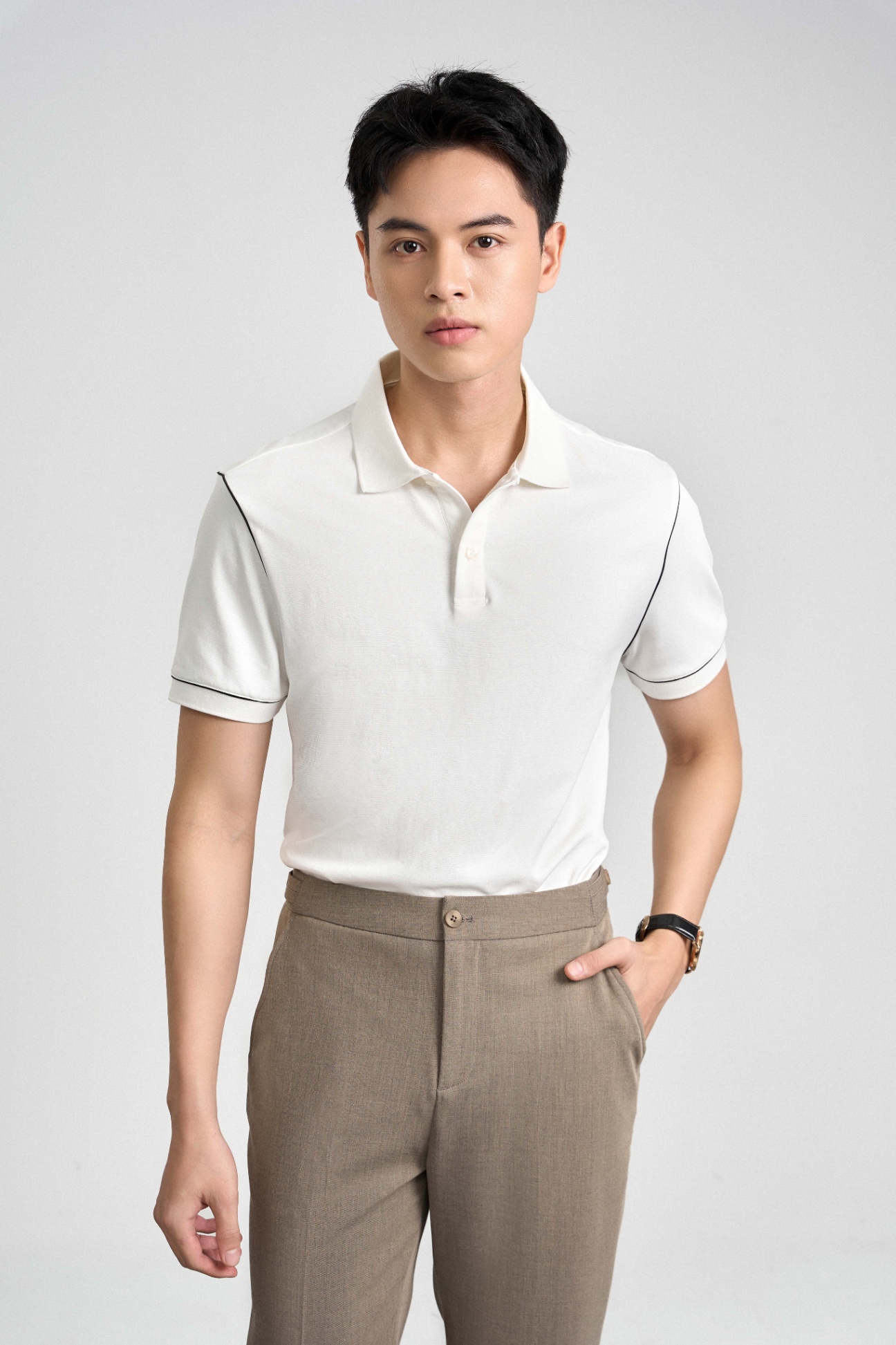 Áo Polo Cổ Đức Fitted 2205 - Trắng - 2XL