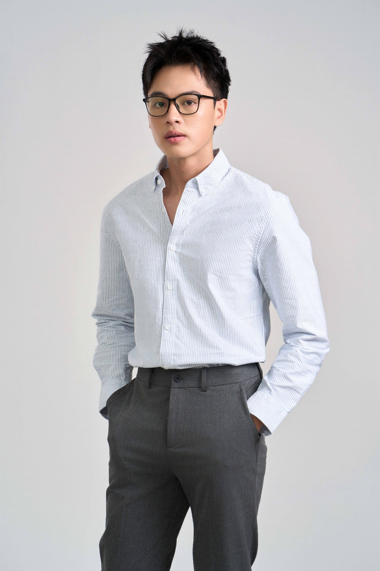 Áo Sơ Mi Kẻ Cổ Đức Dài Tay Slim Cotton 3237 - Xanh - 2XL