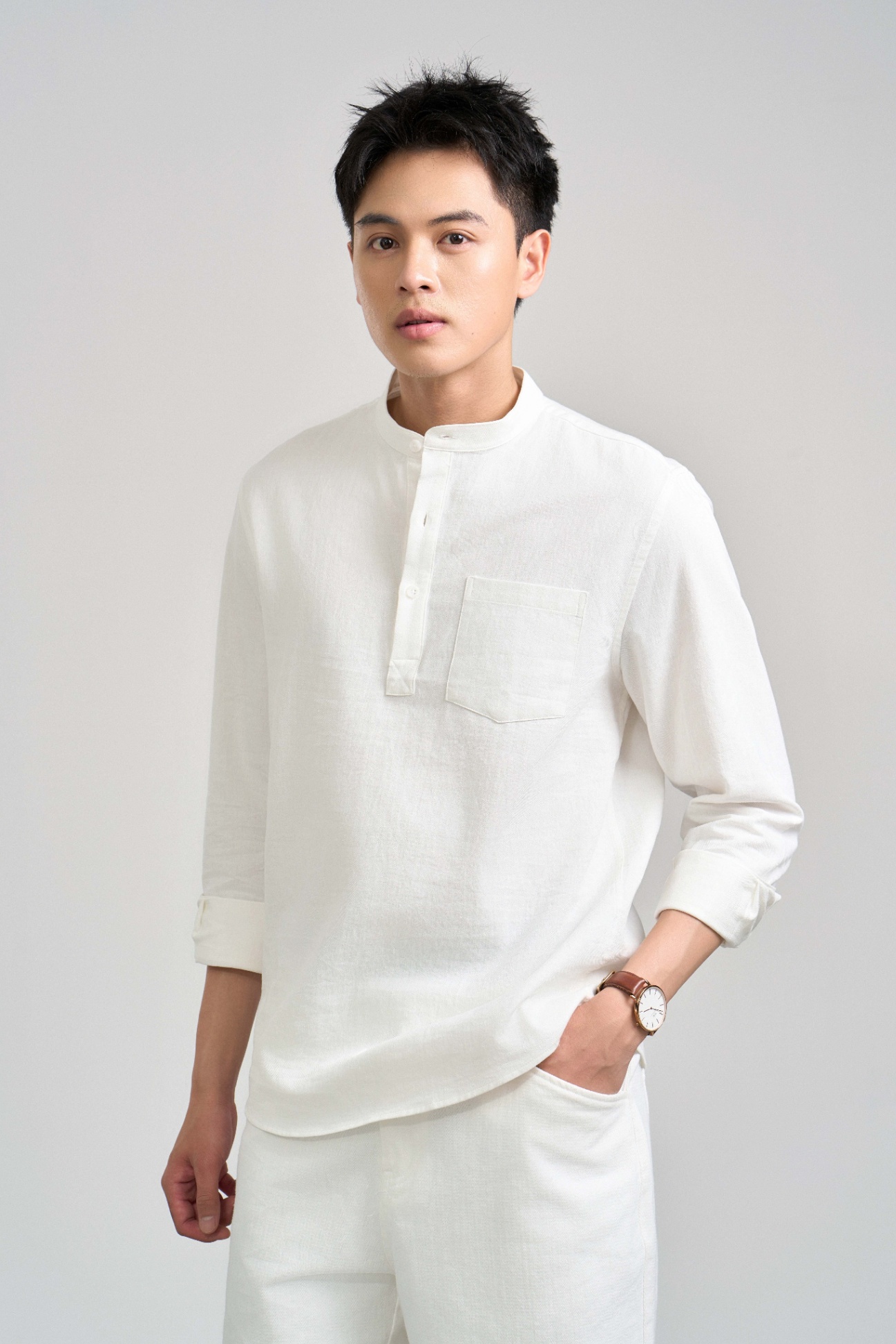 Áo Sơ Mi Cổ Tàu Dài Tay Regular 3190 - Trắng - 2XL