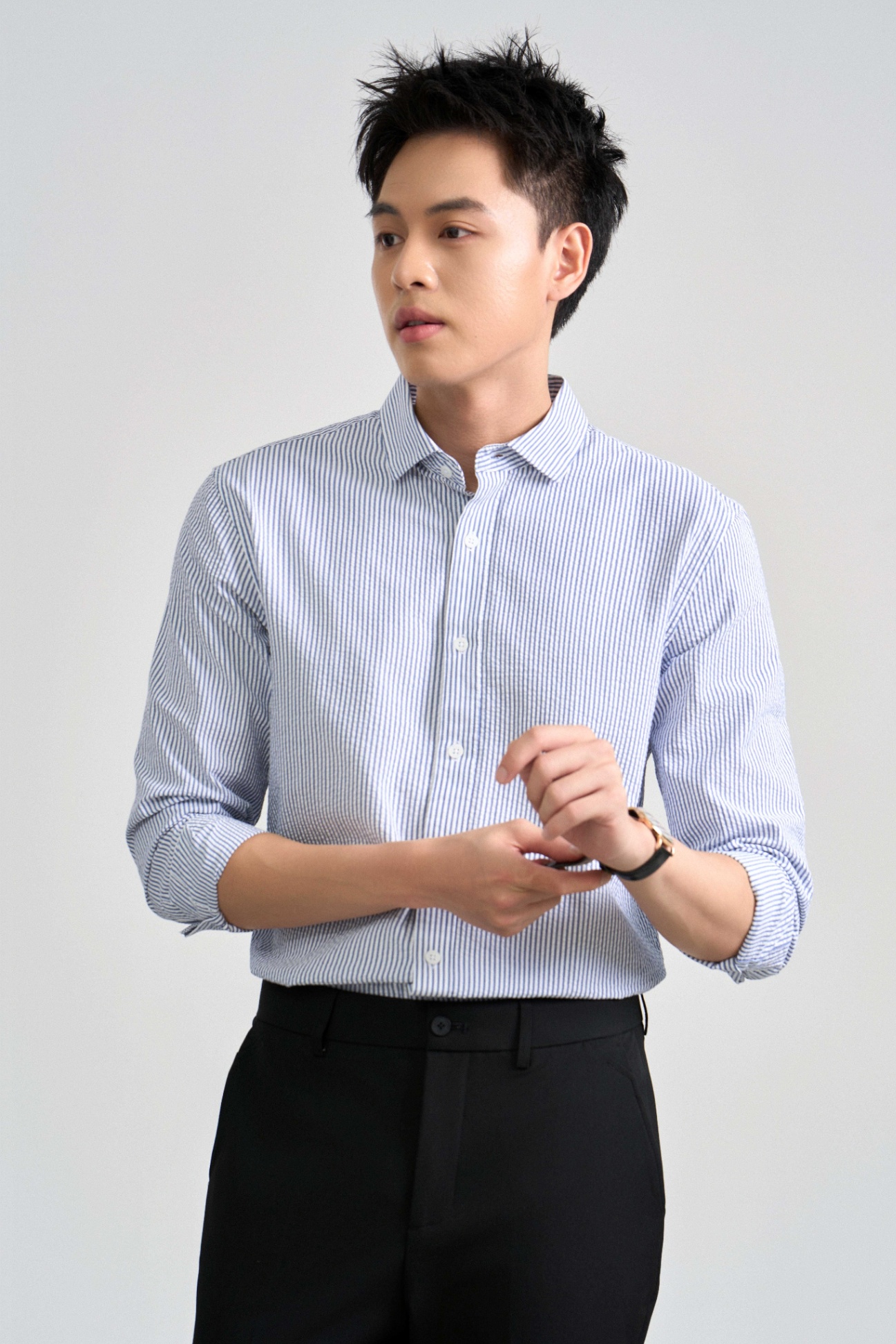 Áo Sơ Mi Cổ Đức Dài Tay Regular Cotton 3220 - Xanh - 2XL