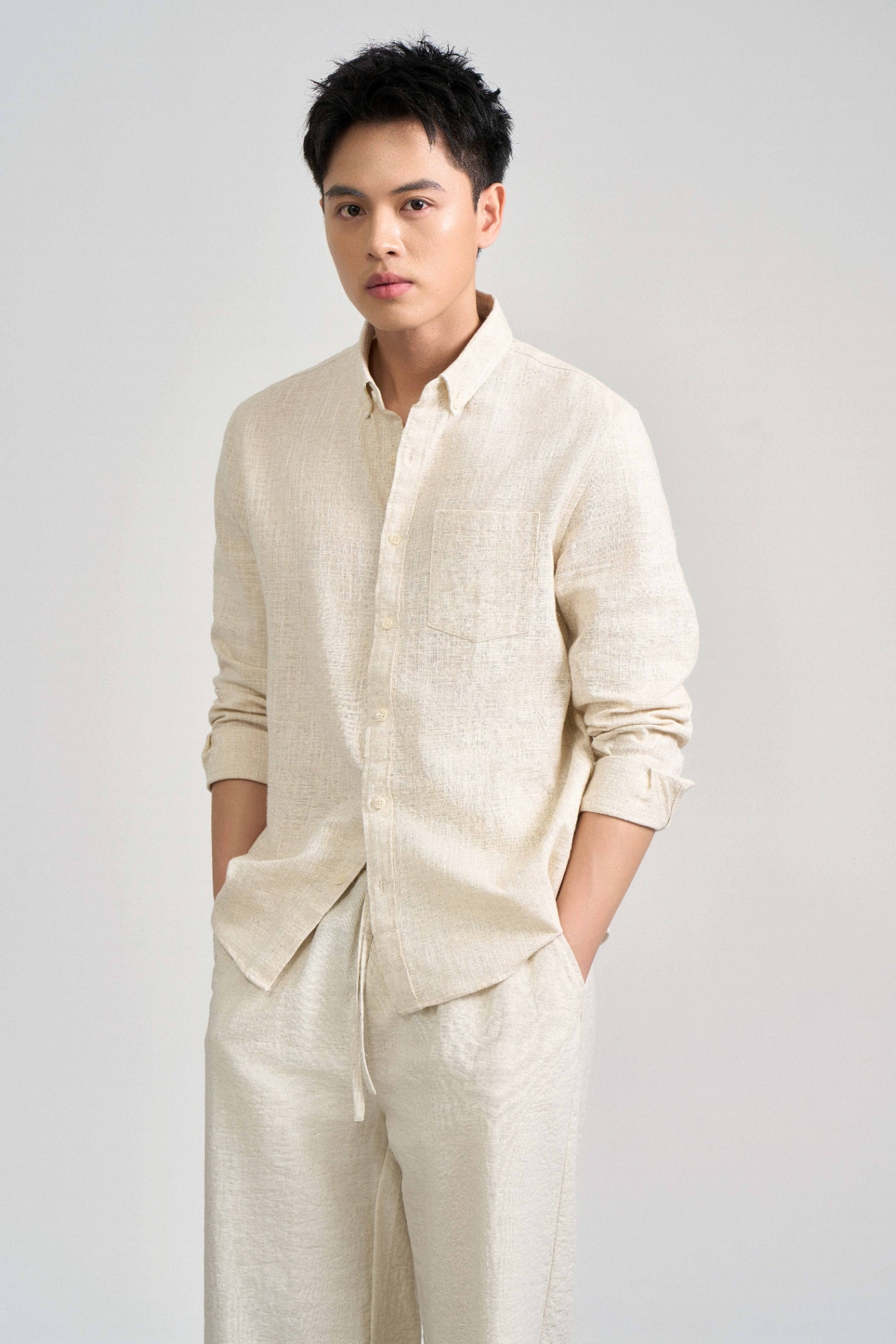 Áo Sơ Mi Cổ Đức Dài Tay Regular 3232 - Be - 2XL