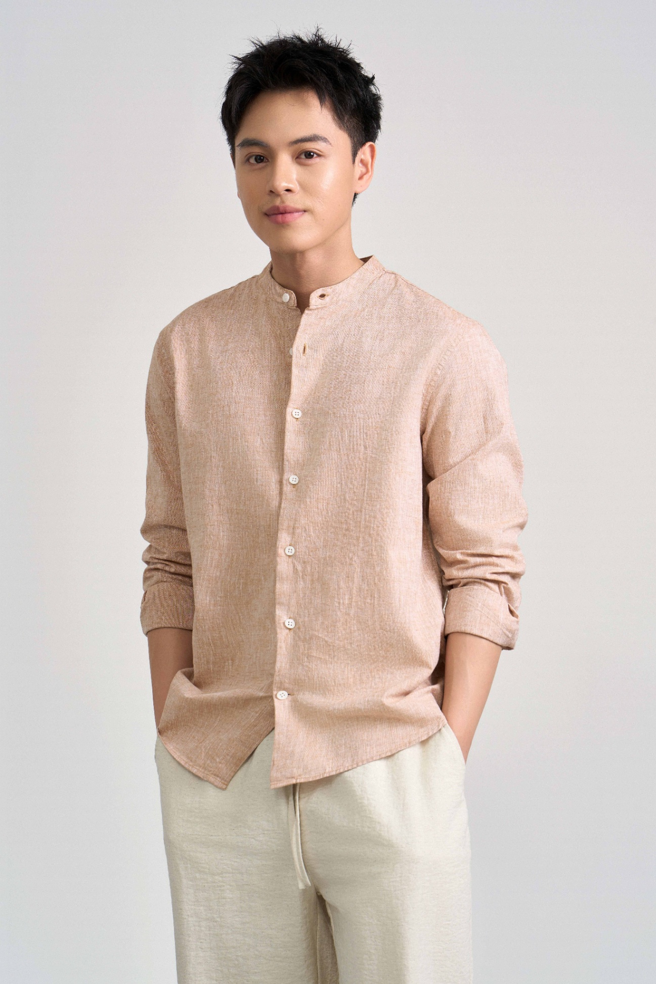 Áo Sơ Mi Cổ Tàu Dài Tay Regular 3240 - Nâu - 2XL