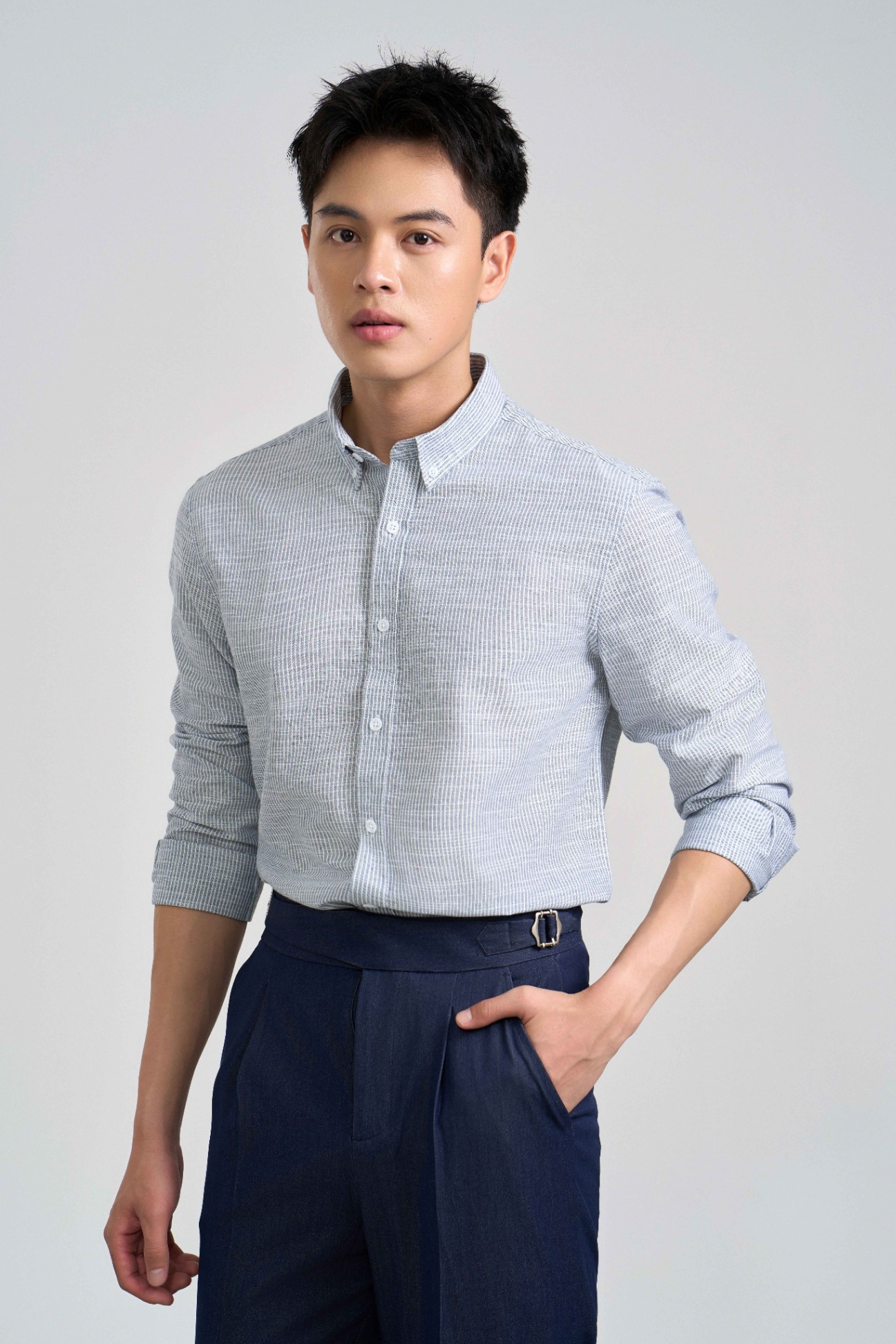 Áo Sơ Mi Kẻ Cổ Đức Dài Tay Regular 3226 - Xanh - 2XL