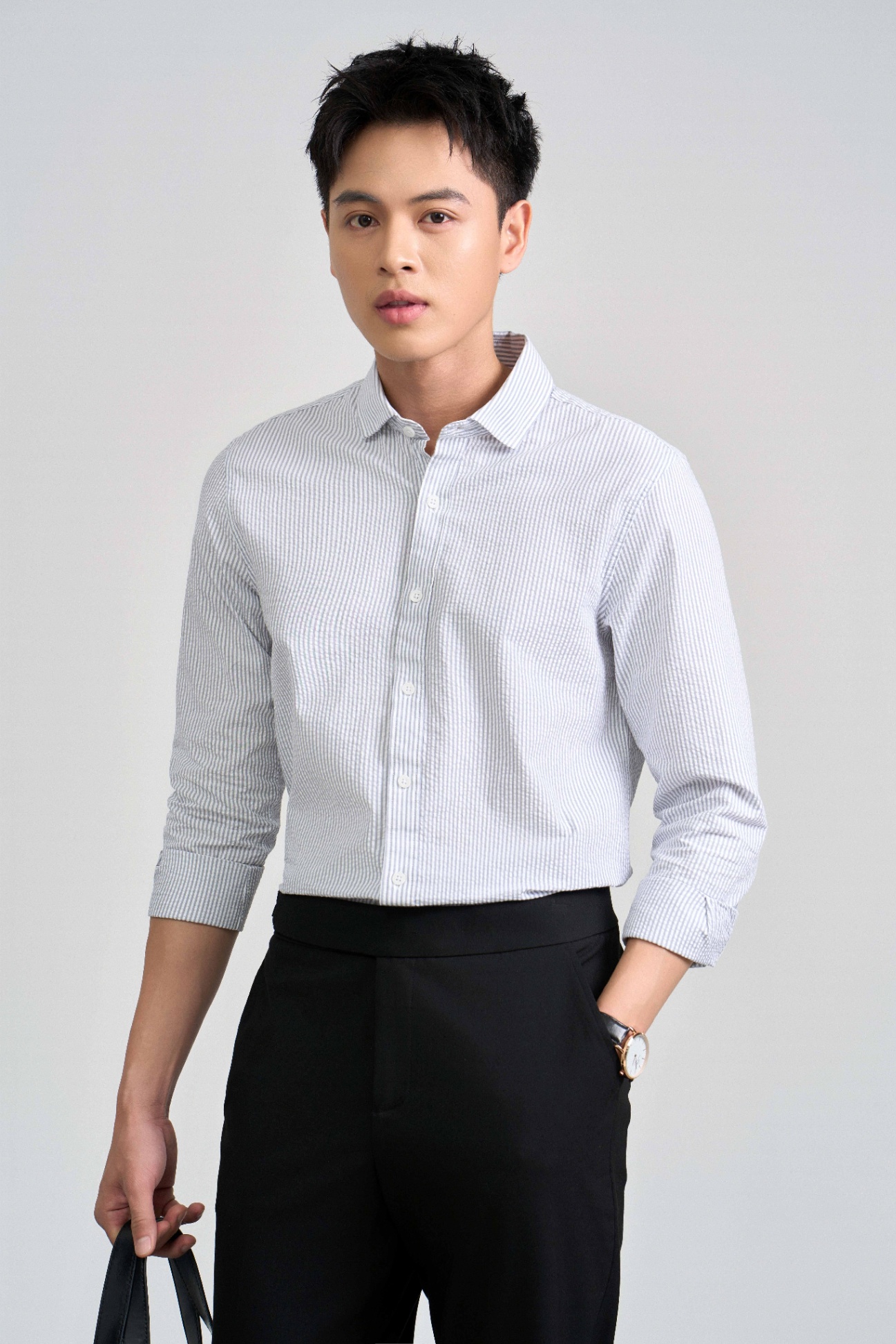 Áo Sơ Mi Cổ Đức Dài Tay Regular Cotton 3220 - Ghi - 2XL