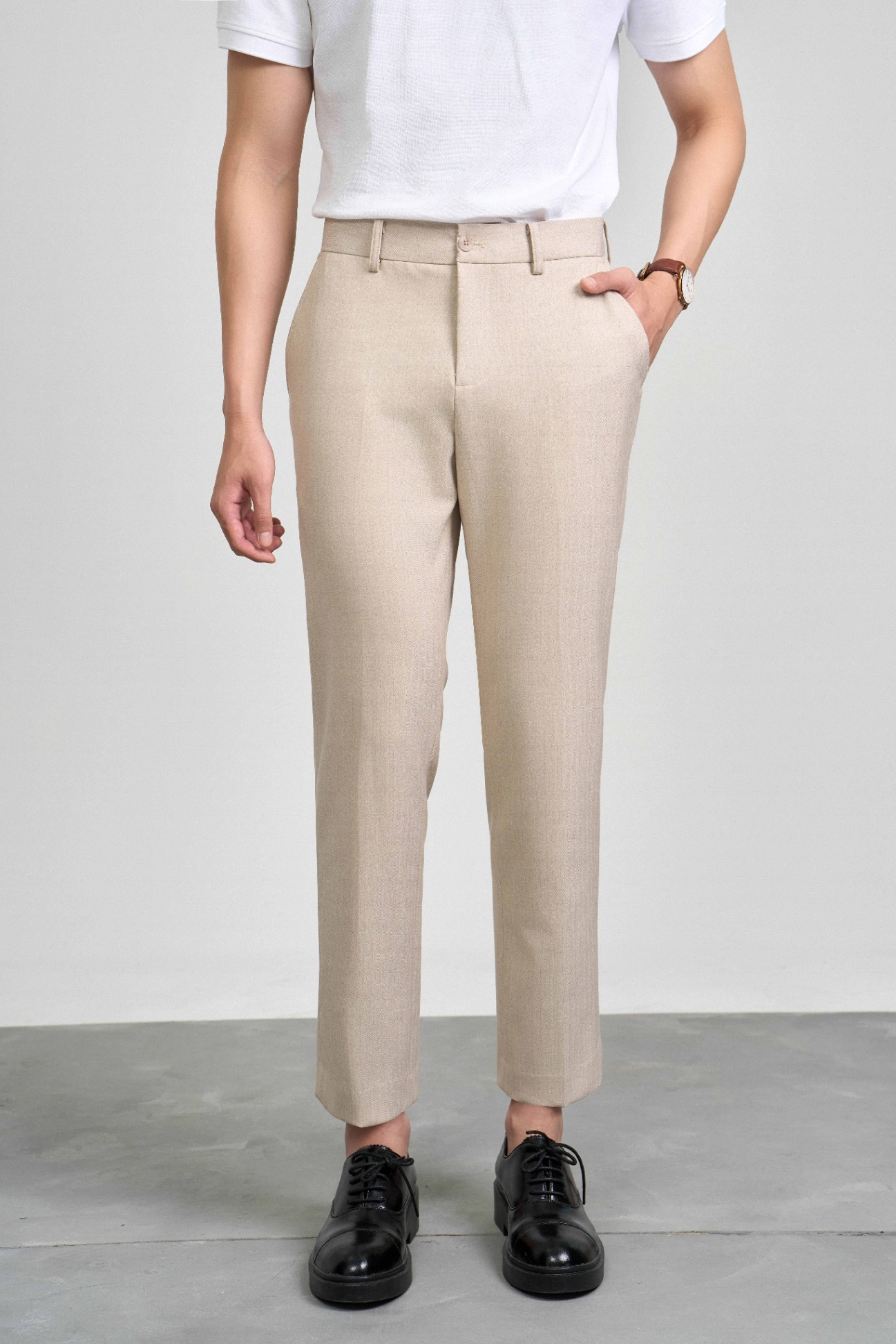 Quần Âu Carrot Polyester 7122 - Be - 34