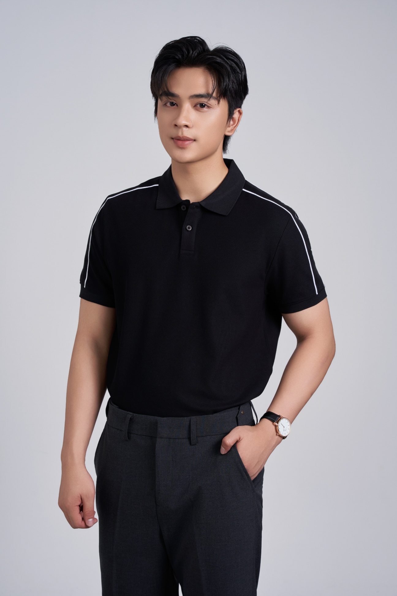 Áo Polo Cổ Đức Fitted 2200 - Đen - 2XL