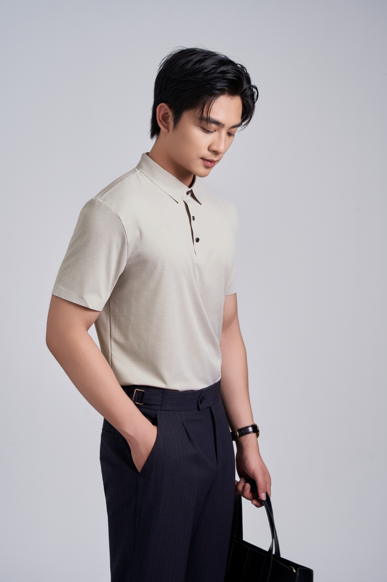 Áo Polo Cổ Đức Fitted 2220 - Ghi - 2XL