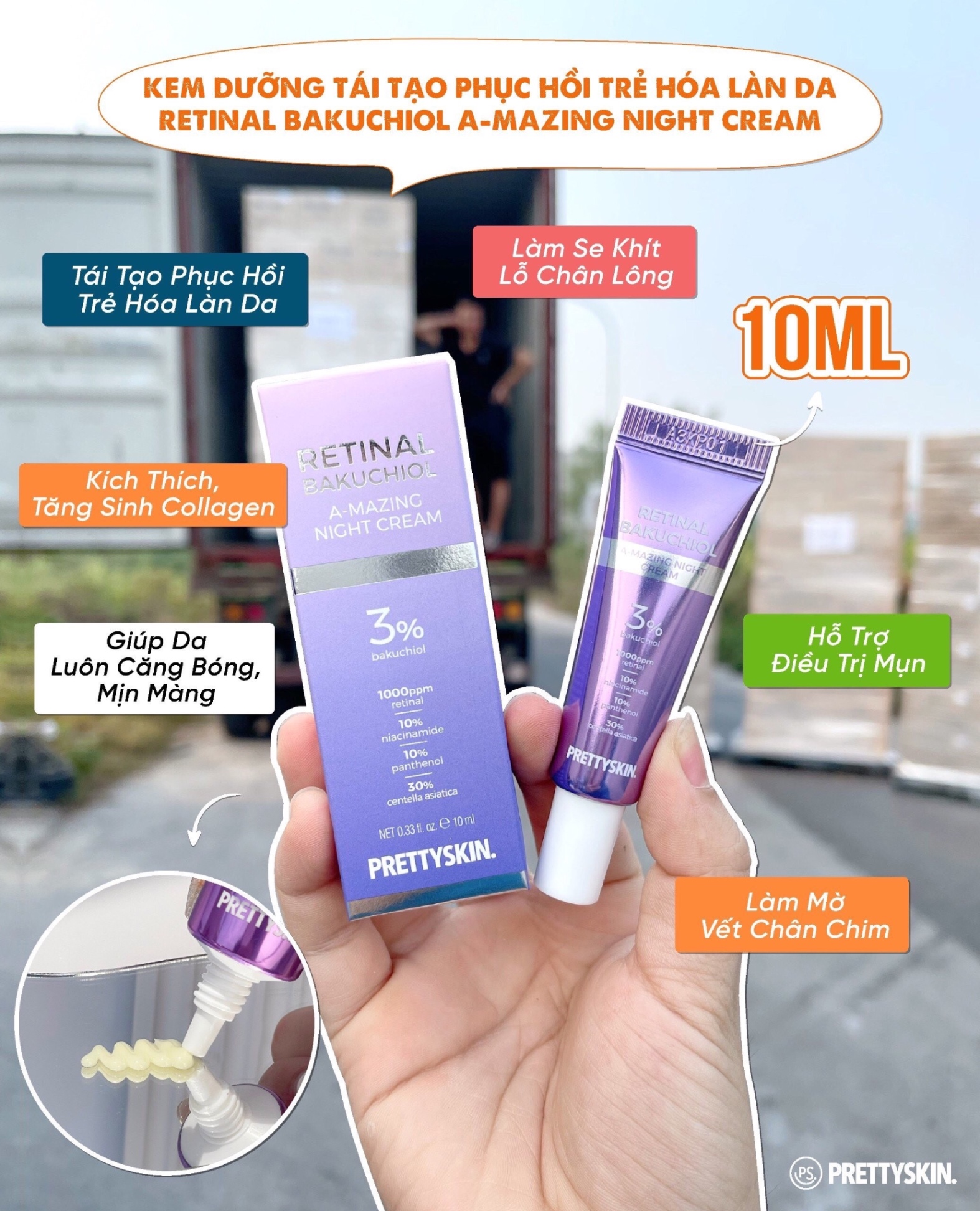 KEM DƯỠNG PRETTYSKIN RETINAL BAKUCHIOL A-MAZING NIGHT CREAM TÁI TẠO PHỤC HỒI TRẺ HÓA LÀN DA