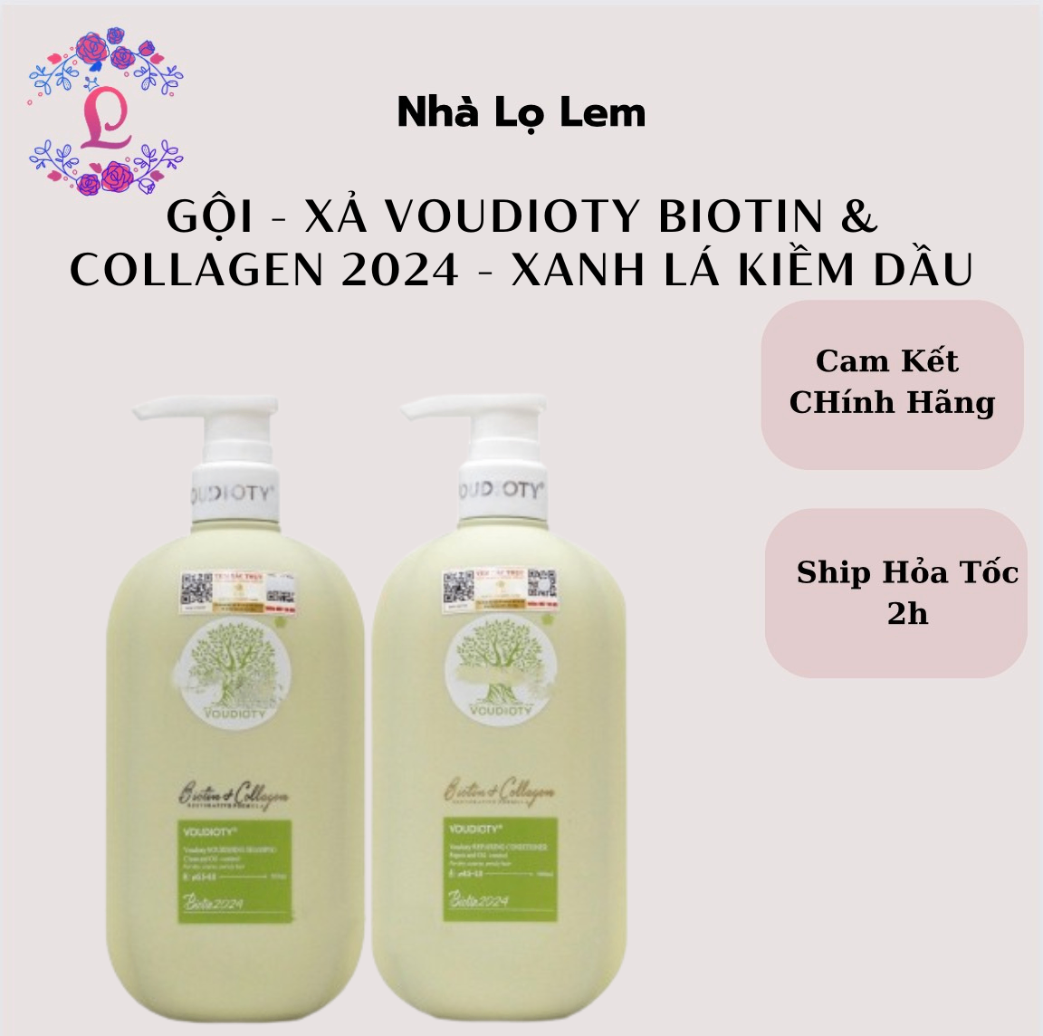 GỘI - XẢ VOUDIOTY BIOTIN & COLLAGEN 2024 - XANH LÁ KIỀM DẦU