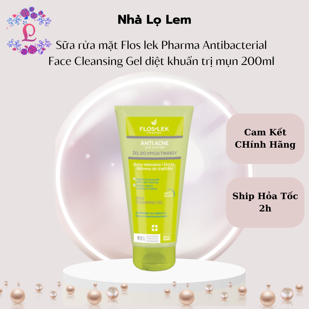 Sữa rửa mặt Floslek Pharma Antibacterial Face Cleansing Gel diệt khuẩn trị mụn 200ml