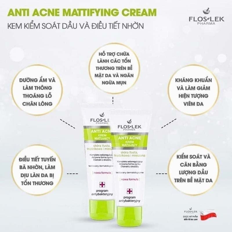 Kem Dưỡng Ẩm Và Kiểm Soát Dầu Floslek Anti Acne Mattifying Cream (mẫu mới)