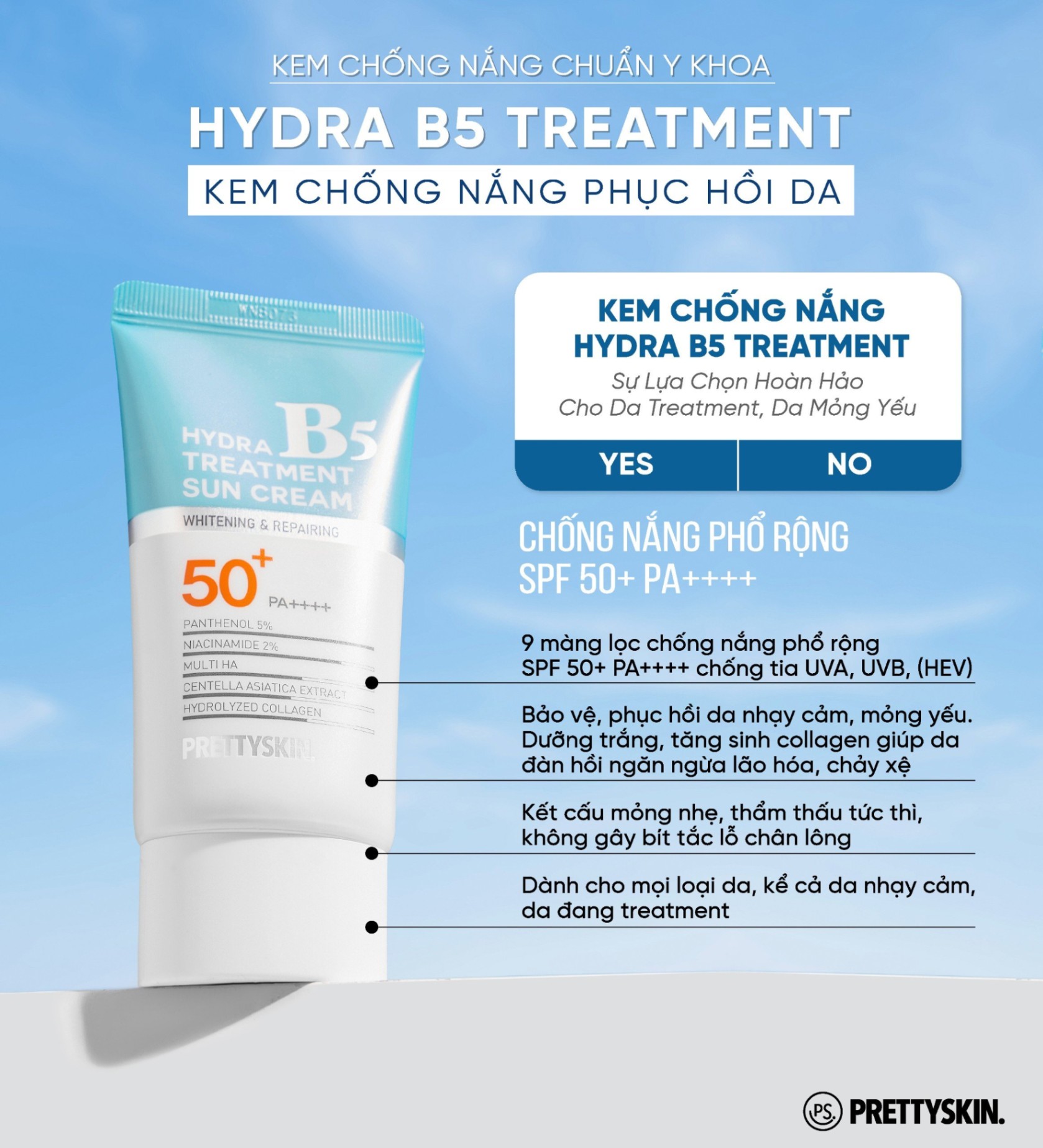 Kem chống nắng PRETTYSKIN HYDRA B5 - Xanh Nhạt