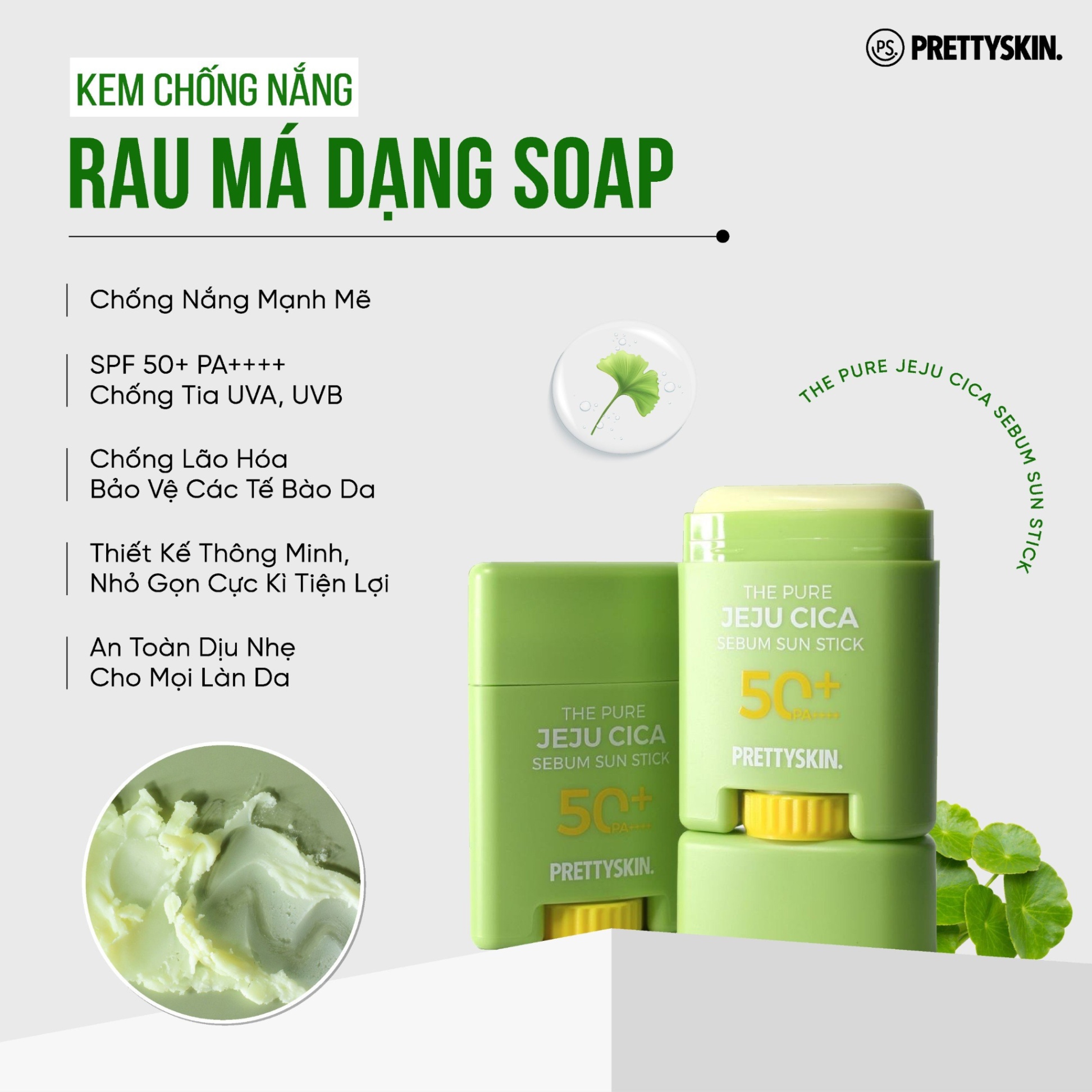 Kem chống nắng PRETTYSKIN The Pure Jeju Cica (dạng lăn)