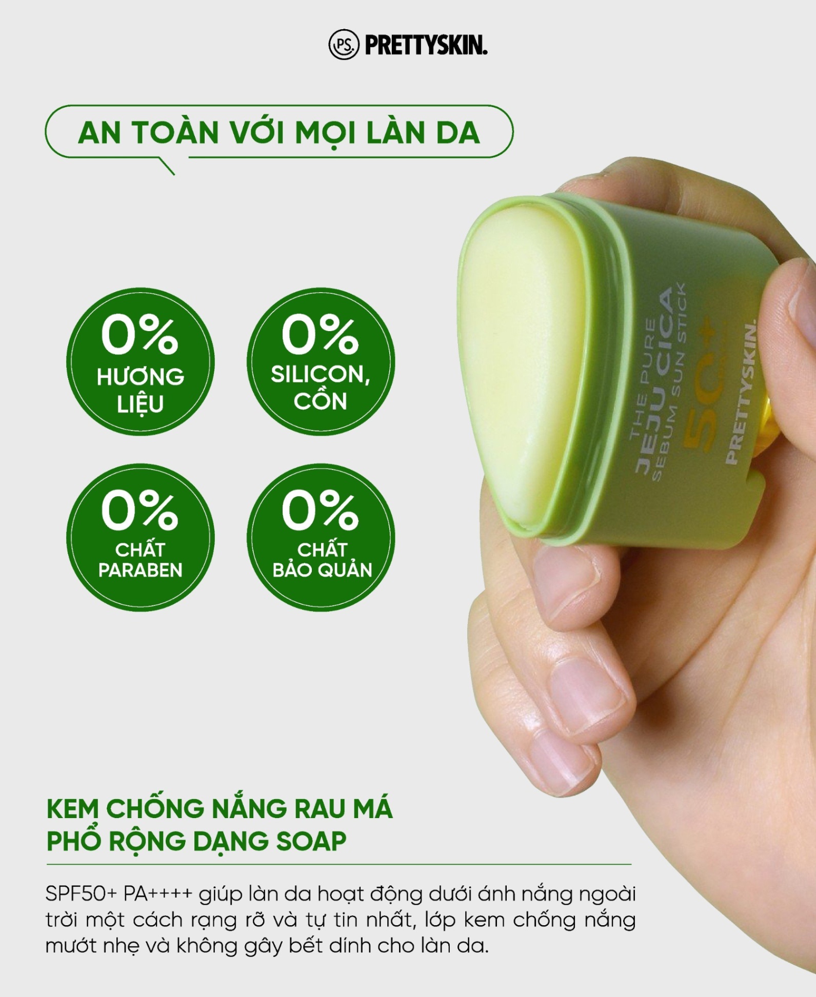 Kem chống nắng PRETTYSKIN The Pure Jeju Cica (dạng lăn)