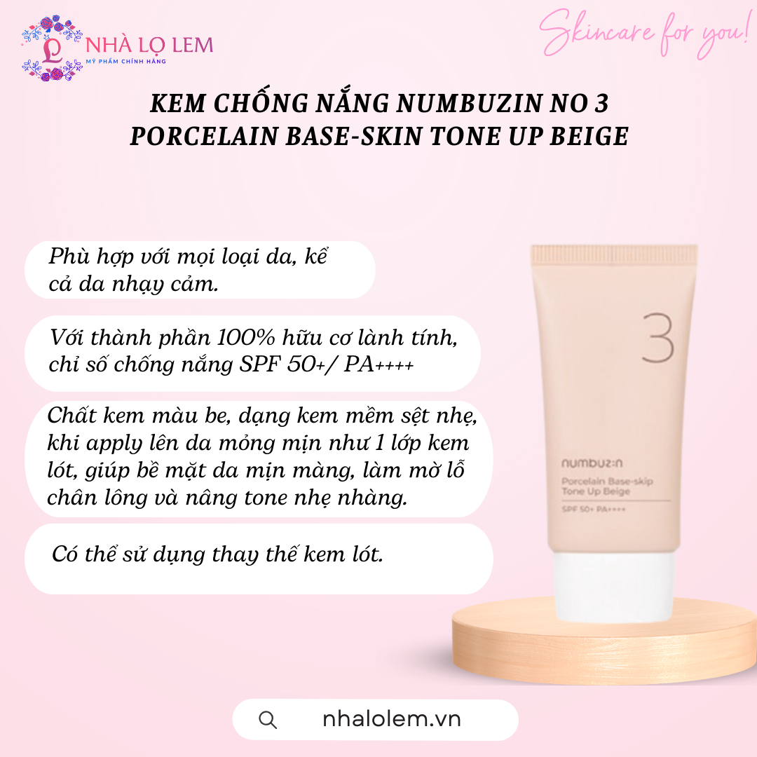 KEM CHỐNG NẮNG NUMBUZ:N NO 3 PORCELAIN BASE-SKIN TONE UP BEIGE