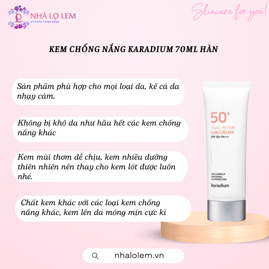 kem chống nắng karadium 70ml Hàn