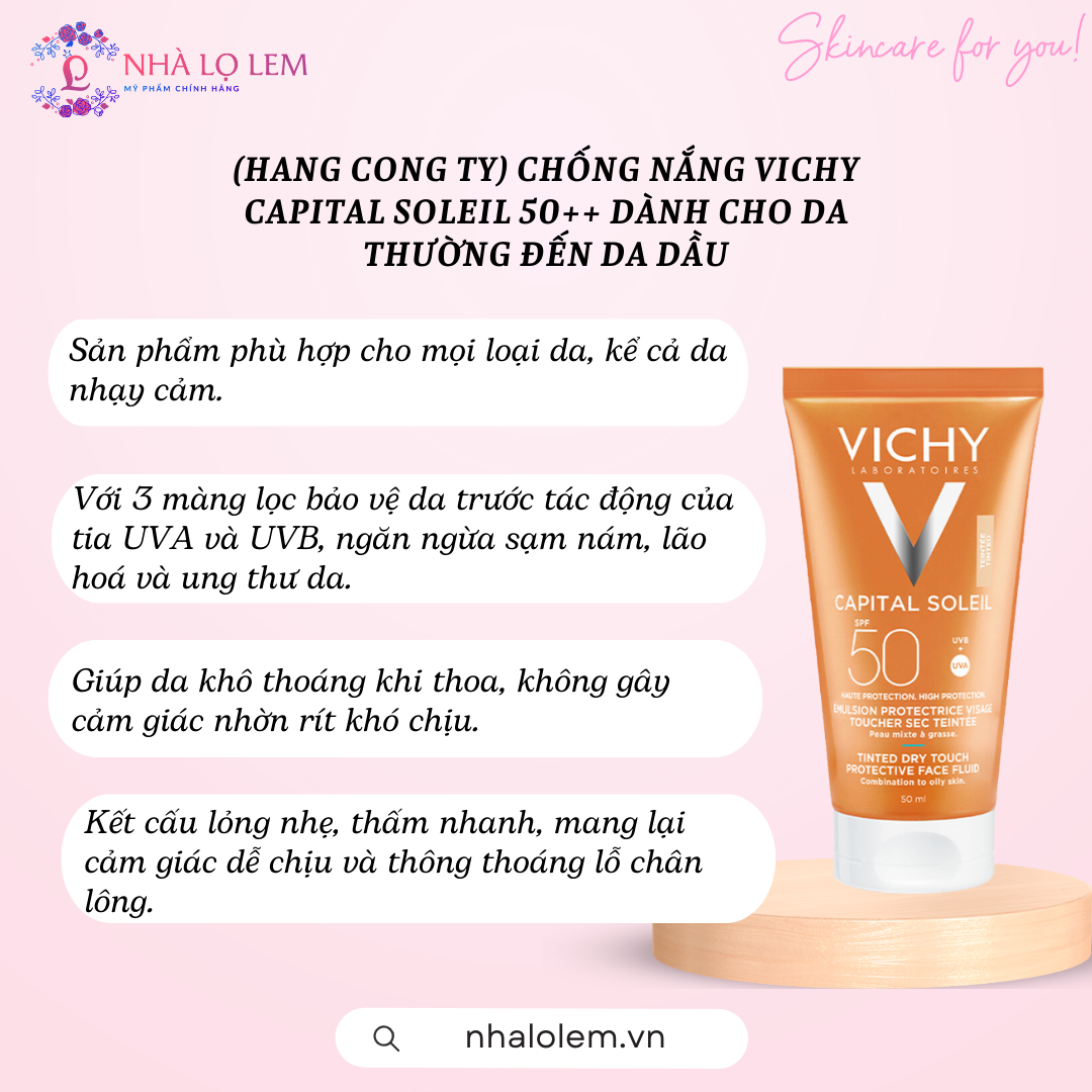 (Hang cong ty) Chống nắng vichy Capital Soleil 50++ Dành cho da thường đến da dầu