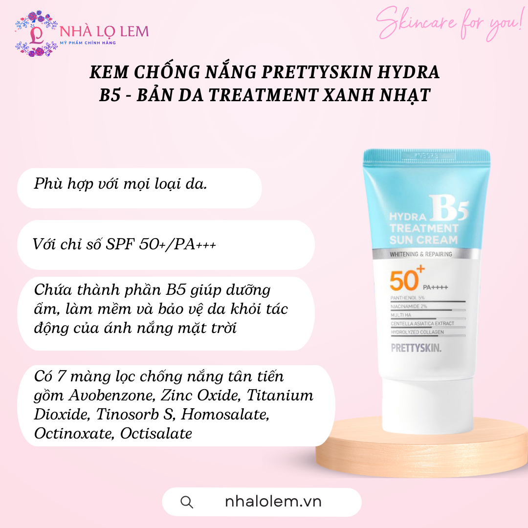 Kem chống nắng PRETTYSKIN HYDRA B5 - Xanh Nhạt