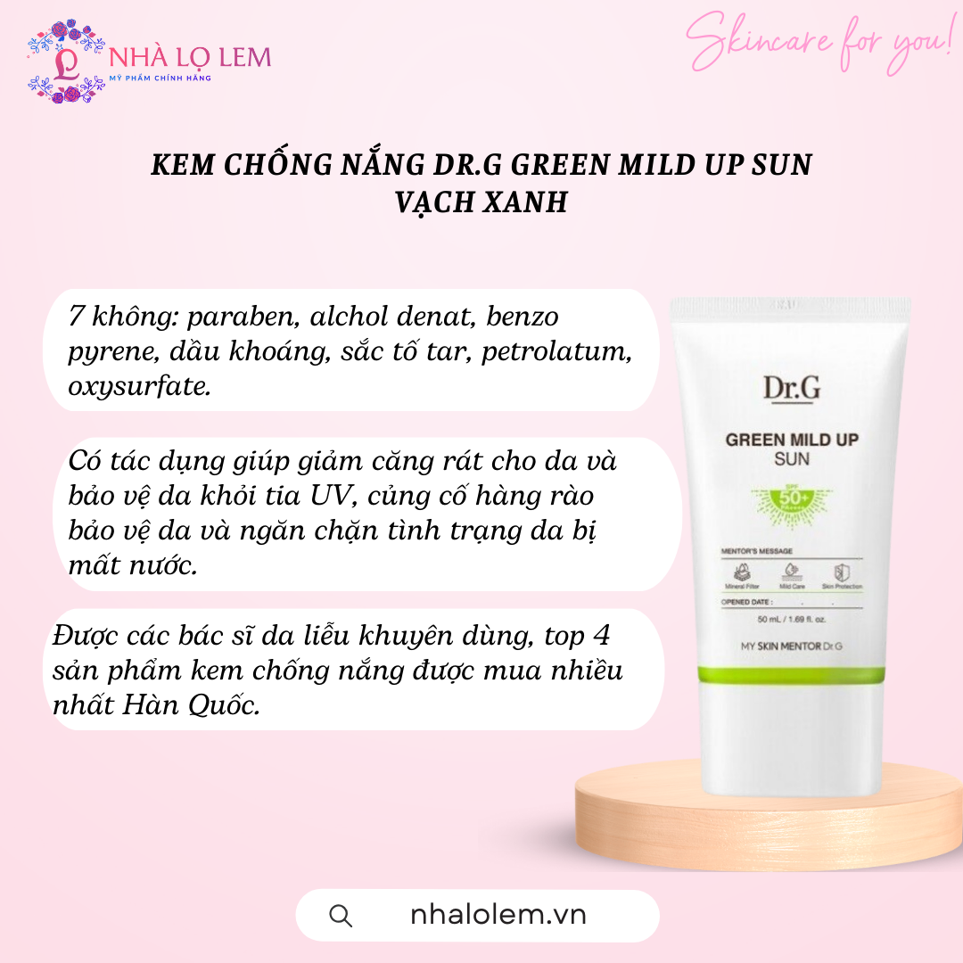 KEM CHỐNG NẮNG DR.G GREEN MILD UP SUN - XANH ( NHẬP KHẨU )