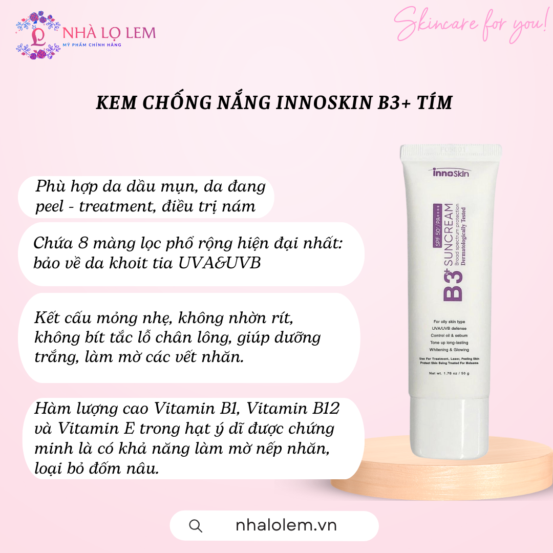 Kem chống nắng INNOSKIN B3+ 50ml - Tím