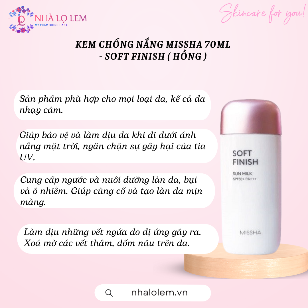 Kem chống nắng Missha 70ml - soft finish ( hồng )