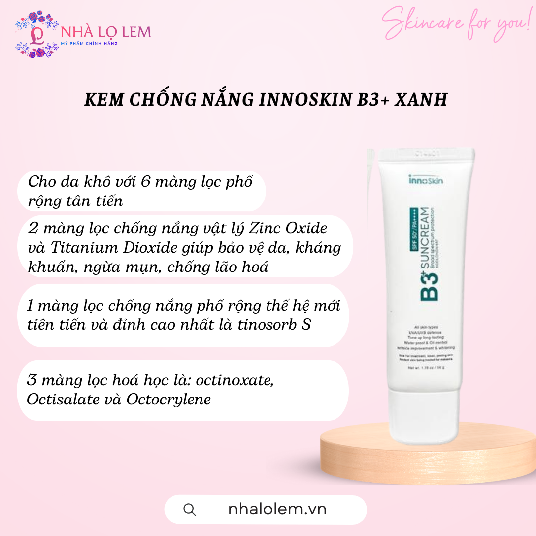 Kem chống nắng INNOSKIN B3+ 50ml - Xanh