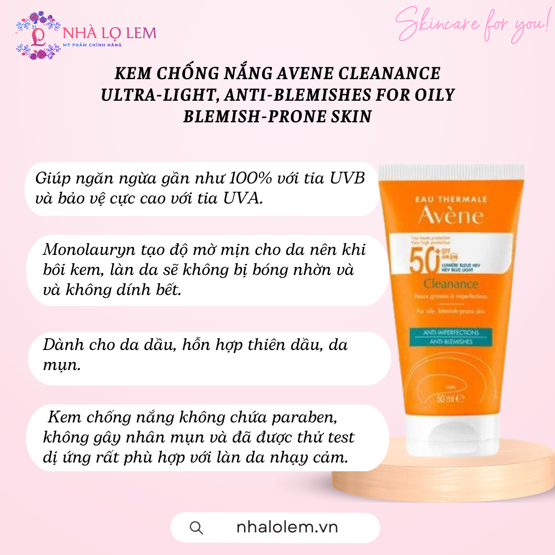 Kem chống nắng Avene Cleanance ULTRA-LIGHT, ANTI-BLEMISHES for oily blemish-prone skin