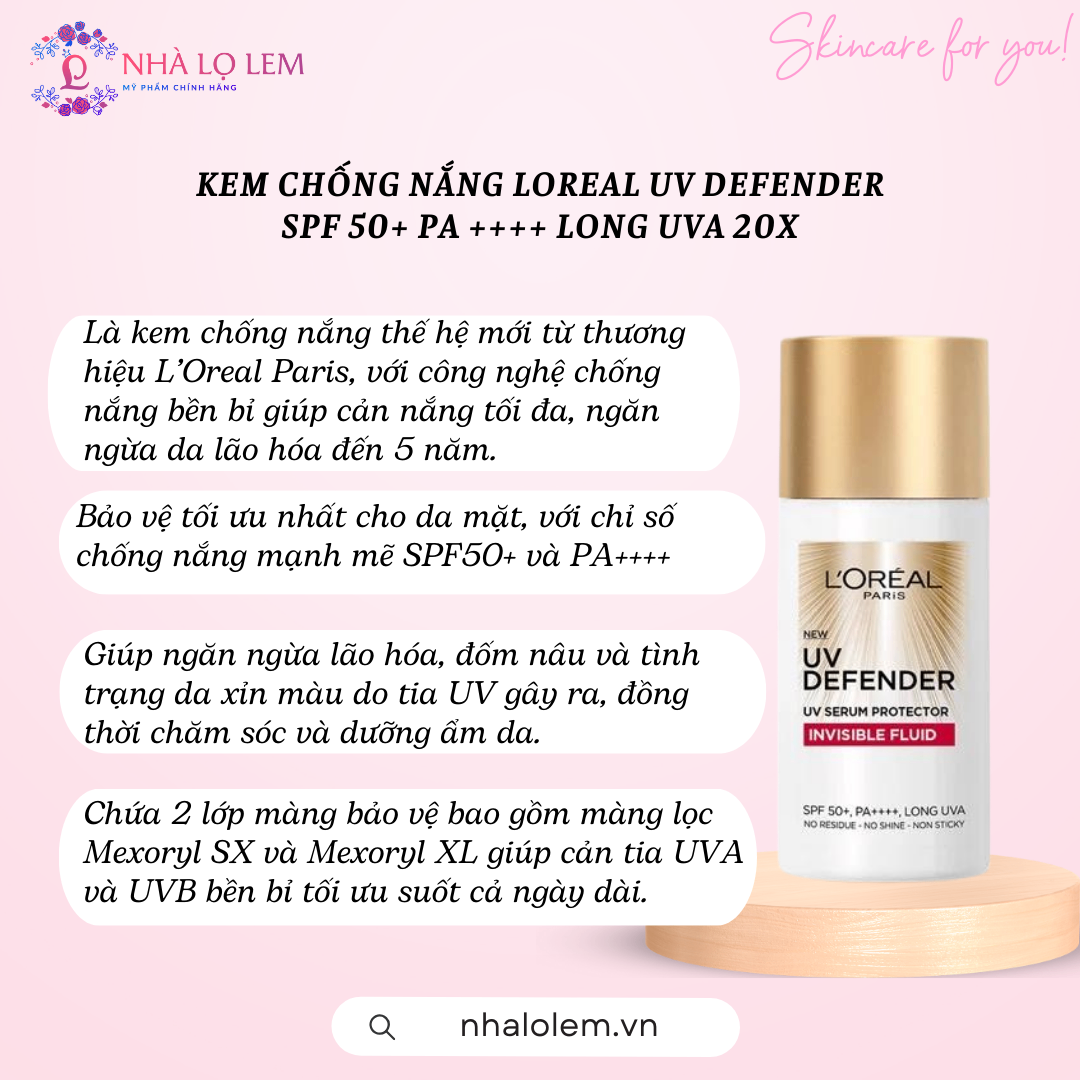 Kem Chống Nắng Loreal UV DEFENDER invisible resist daily sunscreen SPF 50+