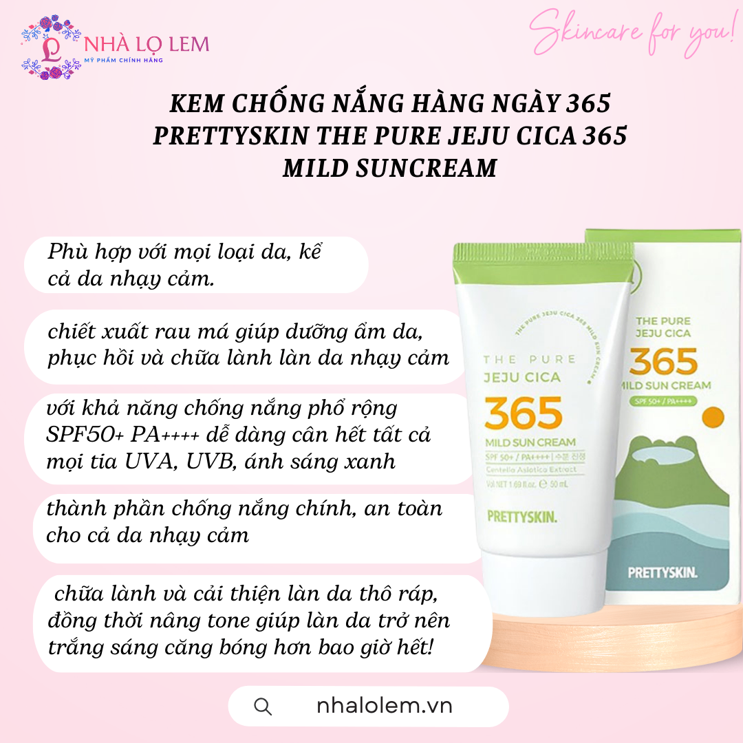 Kem chống nắng PRETTYSKIN The Pure Jeju Cica 365 Mild