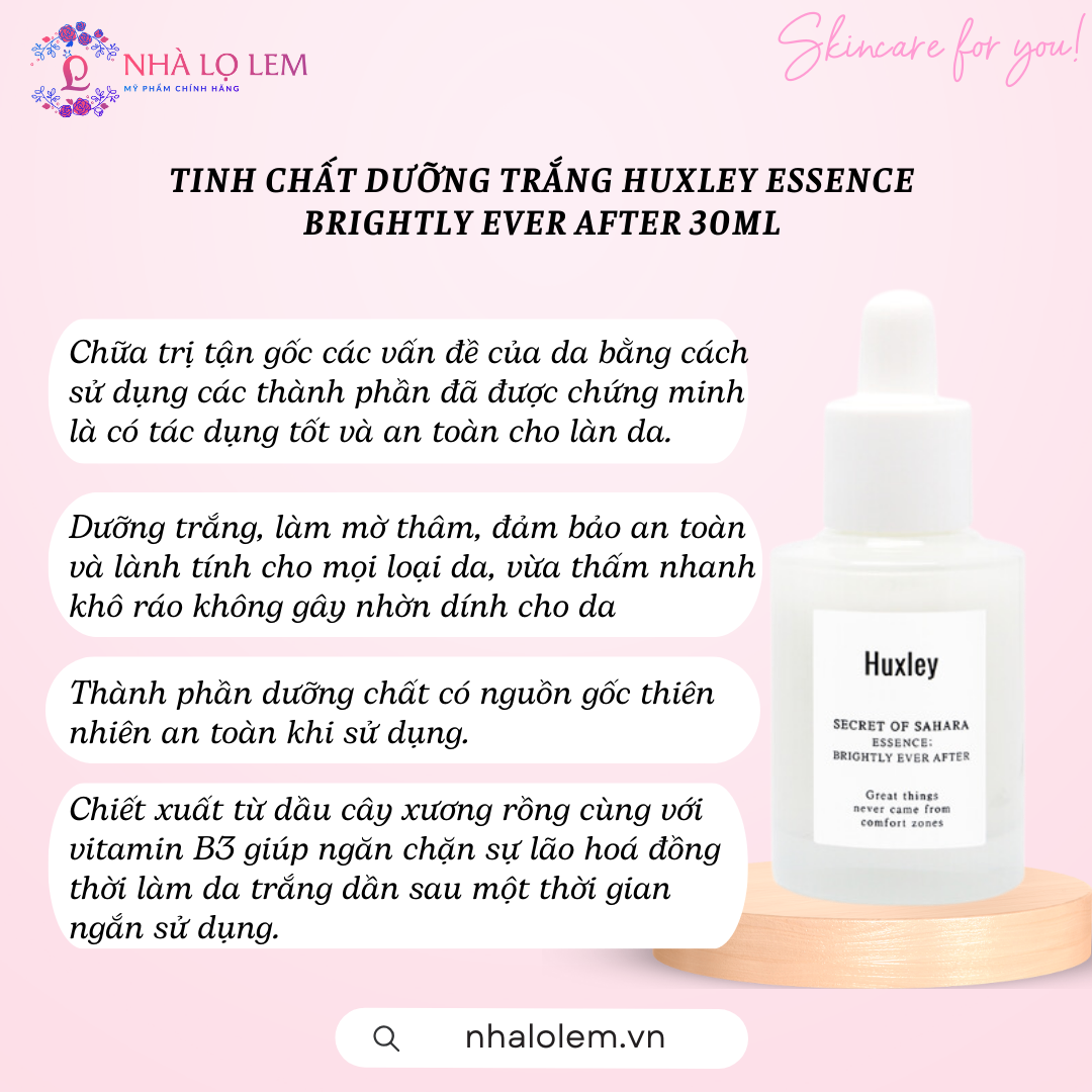 TINH CHẤT DƯỠNG TRẮNG HUXLEY ESSENCE BRIGHTLY EVER AFTER 30ML