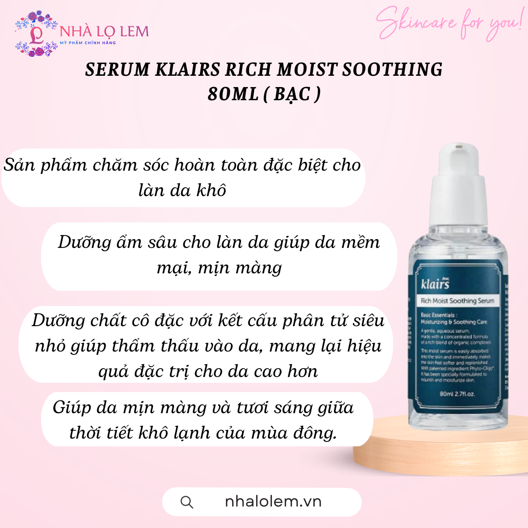 Serum Klairs rich moist Soothing 80ml ( bạc )