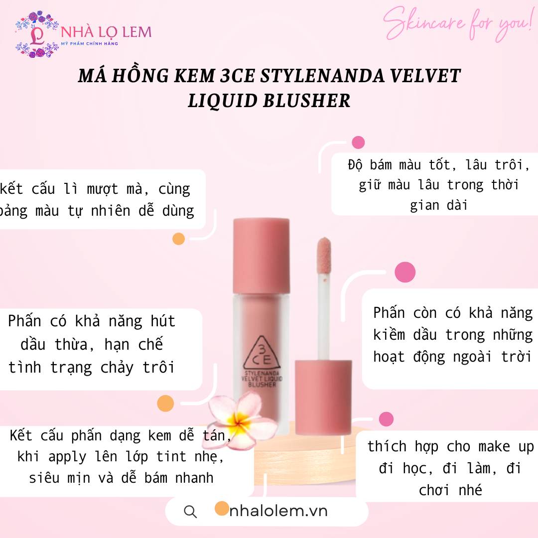 MÁ HỒNG KEM 3CE STYLENANDA VELVET LIQUID BLUSHER