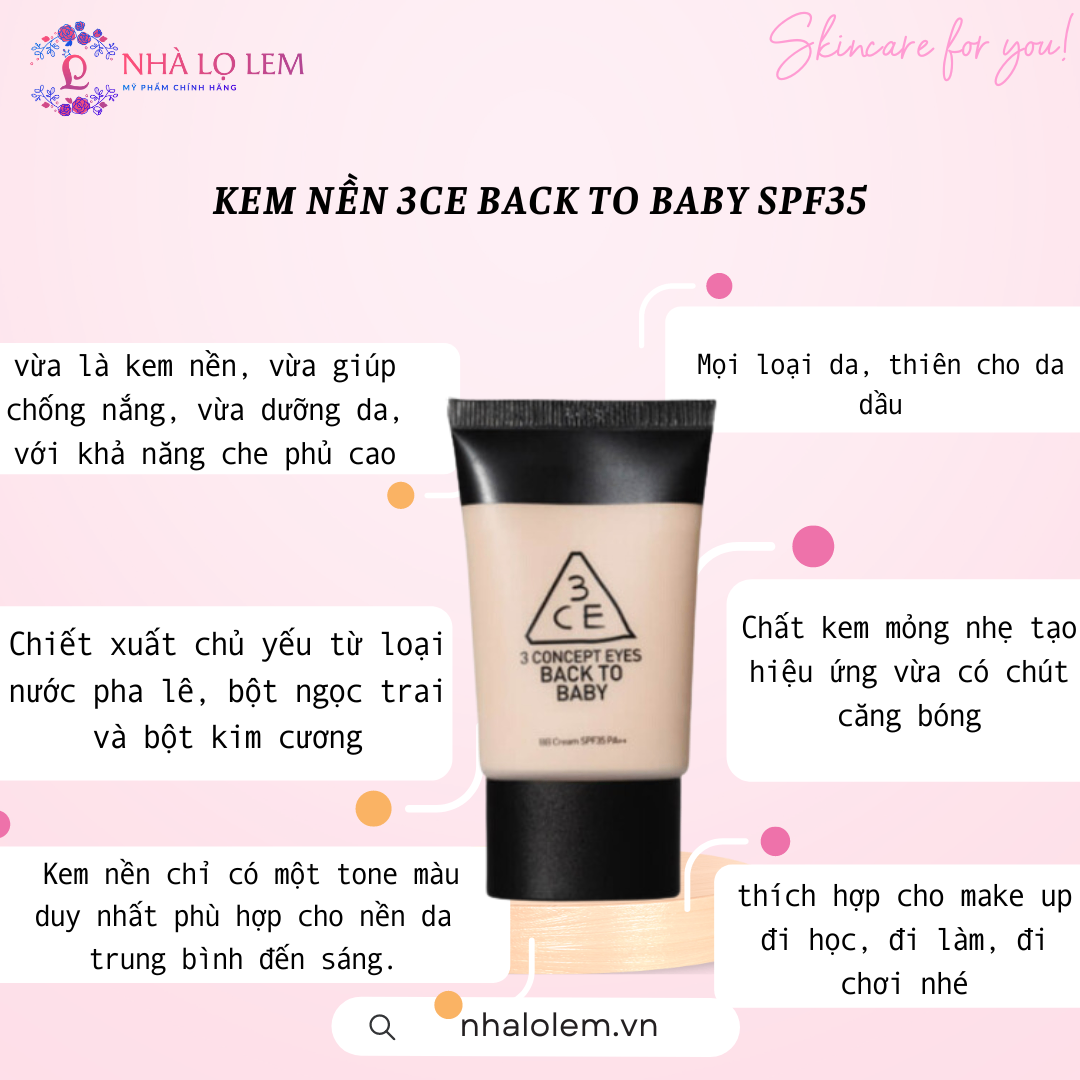 KEM NỀN 3CE BACK TO BABY SPF35