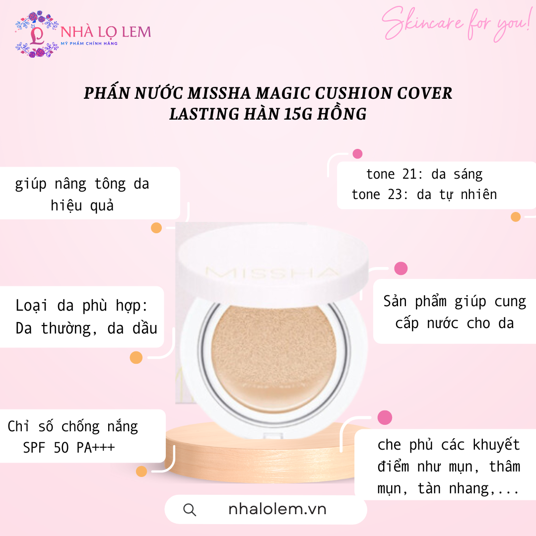 PHẤN NƯỚC MISSHA MAGIC CUSHION COVER LASTING HÀN 15G HỒNG